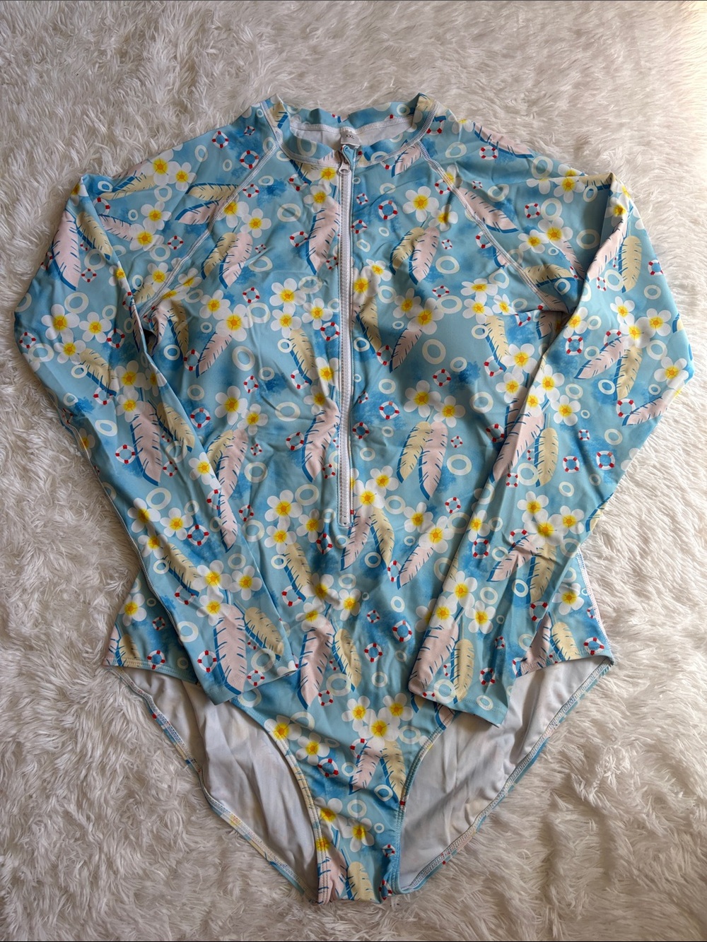 New In Packaging Long Sleeve Multi Print Rashguard One Piece Zip Front Swimsuit - Picture 2 of 15